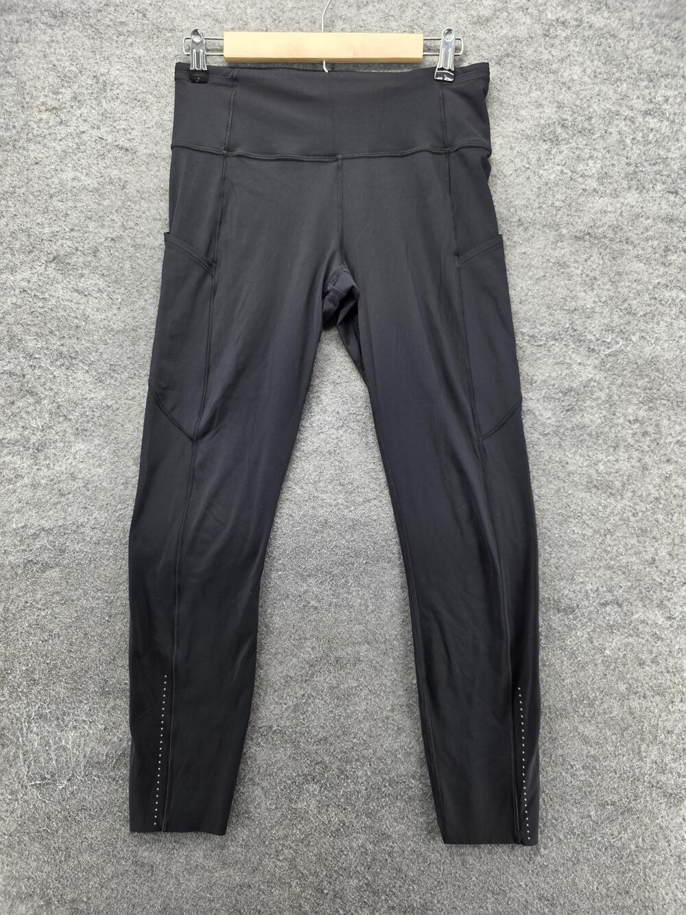 Lululemon Leggings Womens 8 Black Ankle Pockets Reflective Elastic Waist